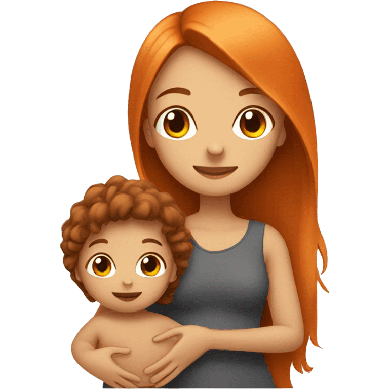 Tan Girl with long orange hair holding a brown haired baby boy emoji