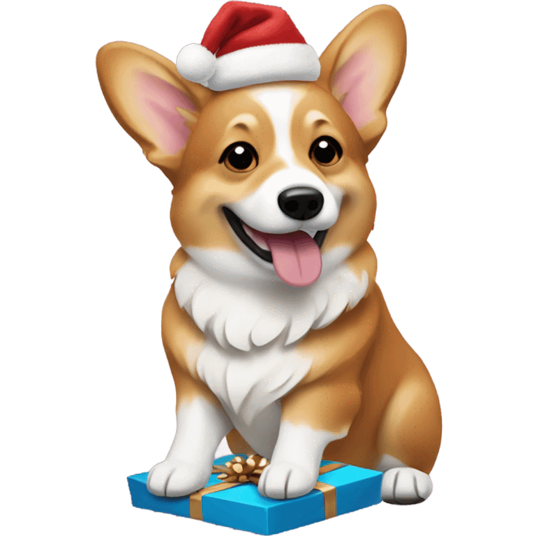 christmas corgi opening a present emoji