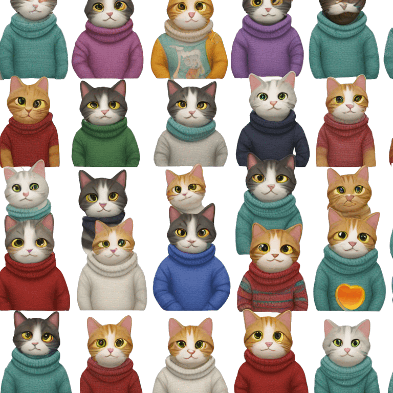 12 happy cats in sweaters emoji