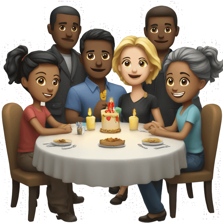 PEOPLE ARE SITTING AT THE TABLE FOR THE birthday event emoji