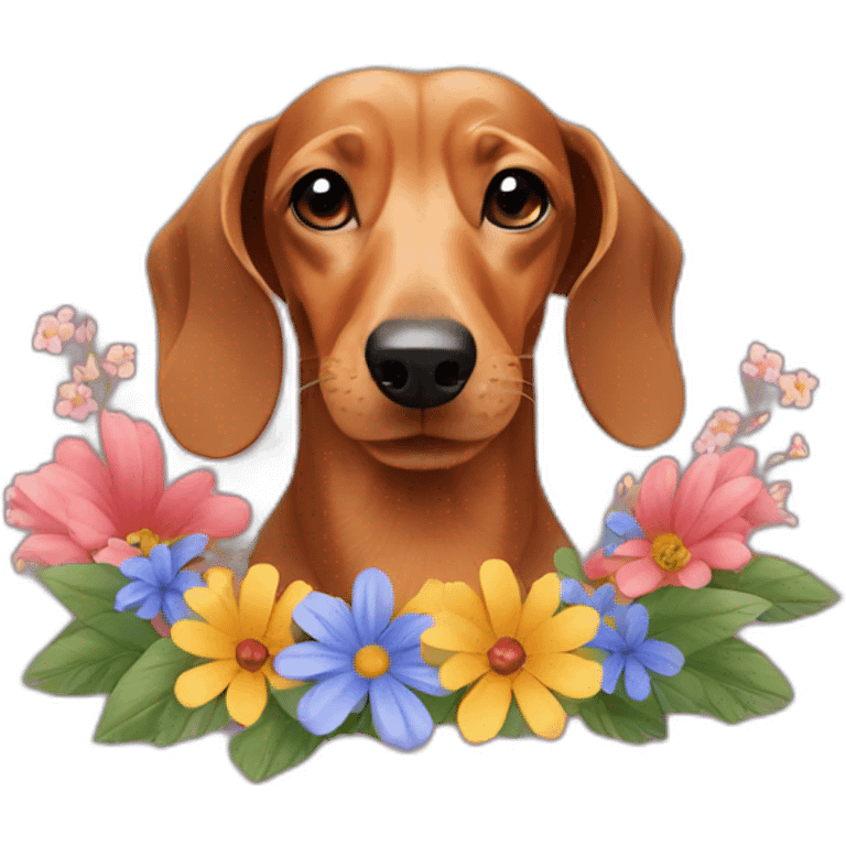 dachshund with flowers emoji