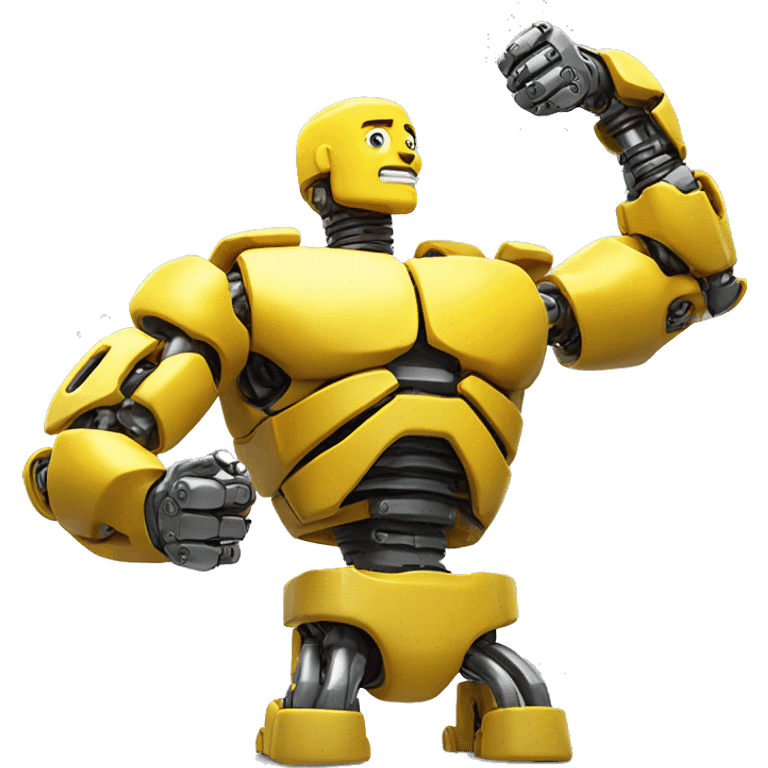 Flexing yellow mechanical cyborg bicep with shocks attached to arm emoji