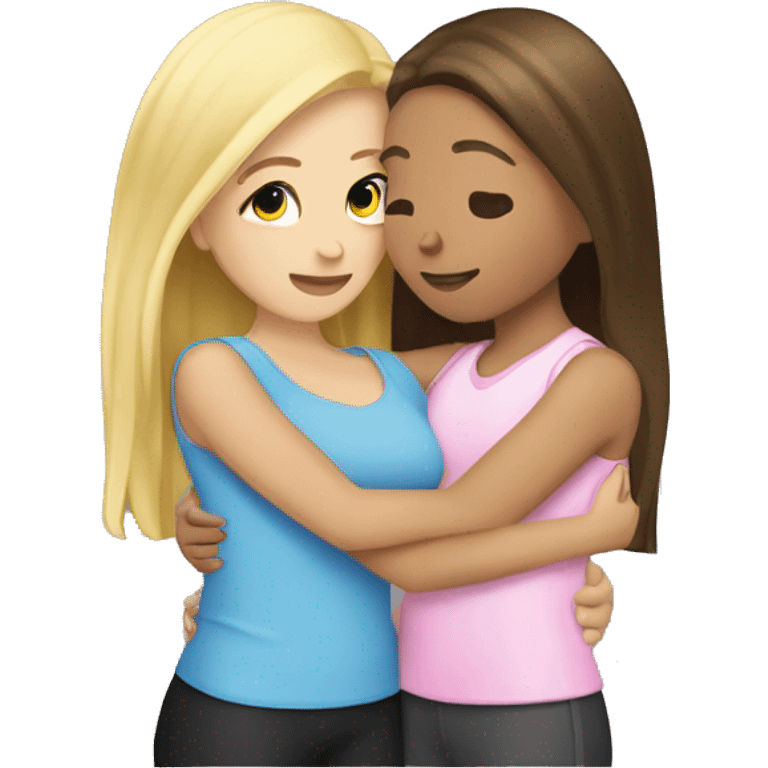 Girl bestfriends hugging blonde and brunette emoji