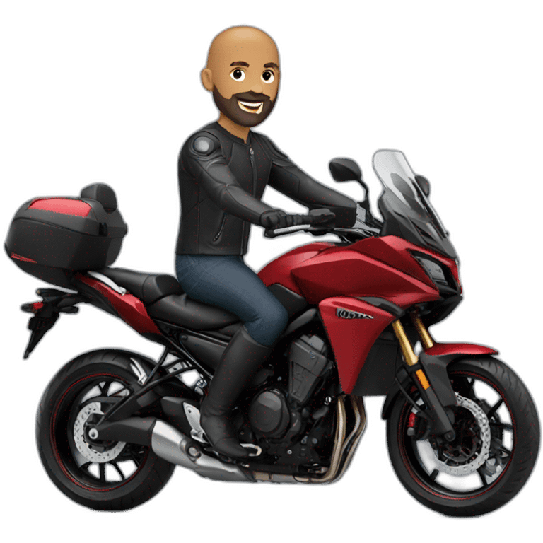 Bald man with short beard on red Yamaha Tracer 9 emoji