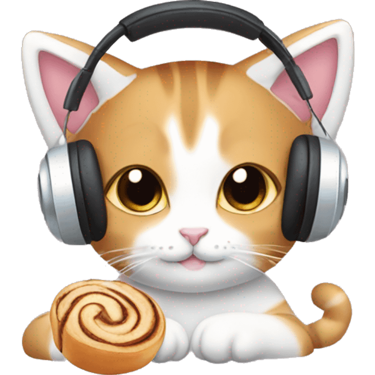 Kawaii cat with cinnamon roll headphones emoji