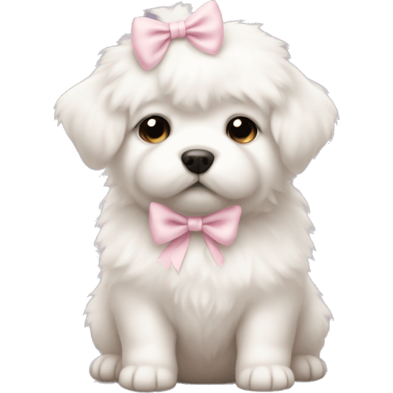 fluffy fat white puppy with pale pink bow emoji