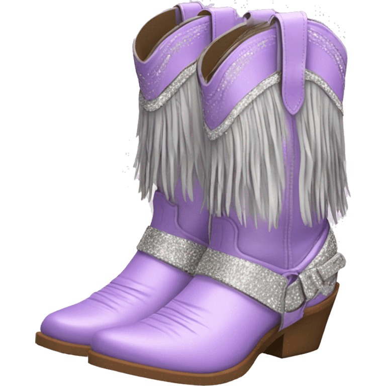 Realistic pastel purple fashion cowgirl boots with sparkly shiny glitter fringe on them. emoji