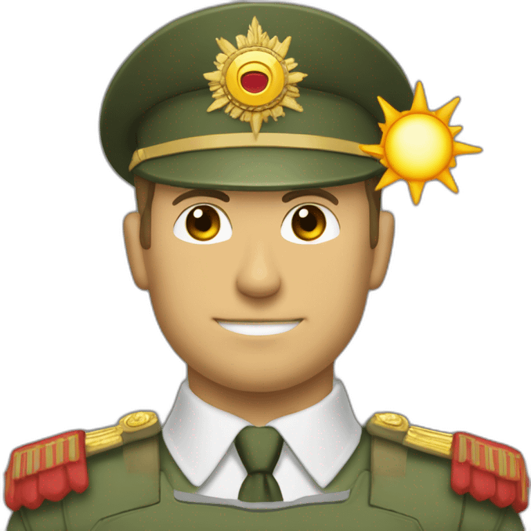 Sun soldado ruso en posición firmes saludando estilo militar emoji