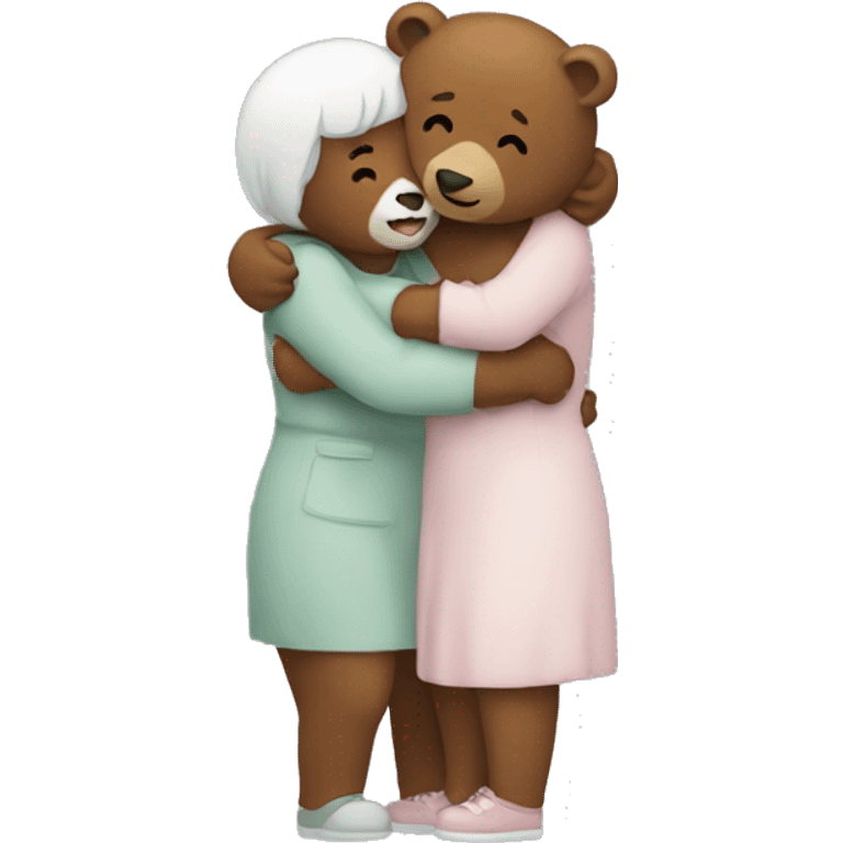 Two women hugging a bear emoji