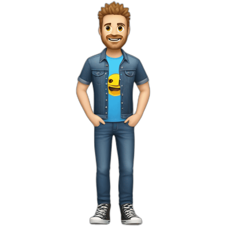 white male adult, Brown Spikey Hair, Video Game Shirt, Blue Jeans, Converse shoes emoji