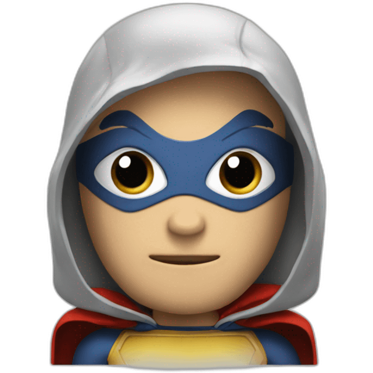 A superhero with a nut as a head with big eyes emoji