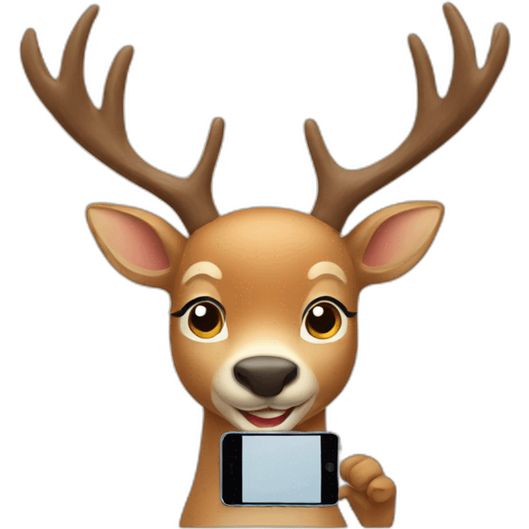 Happy deer with smartphone emoji