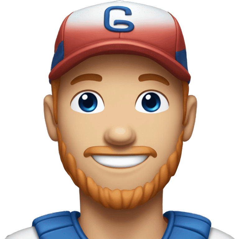 smiling man in baseball cap with blue eyes and reddish hair emoji