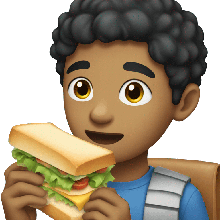 black haired boy eating sandwich emoji