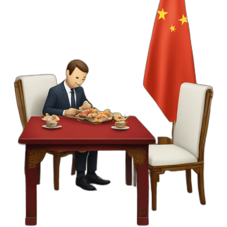 chinois sur une table avec macron emoji