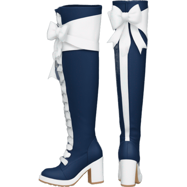 Navy blue thigh high boots with white bow emoji