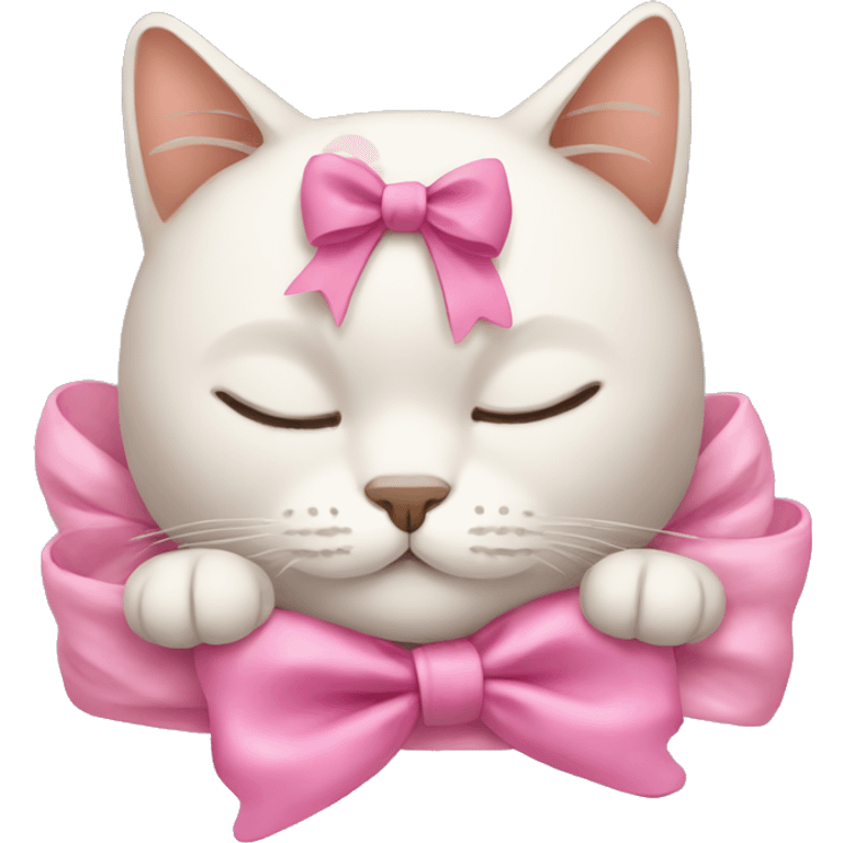 sleeping cat with a pink bow emoji