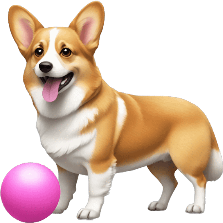 corgi dog with pink ball emoji