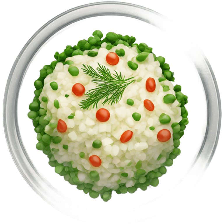 russian salad olivier on a crystal bowl, dill on top of a dish emoji