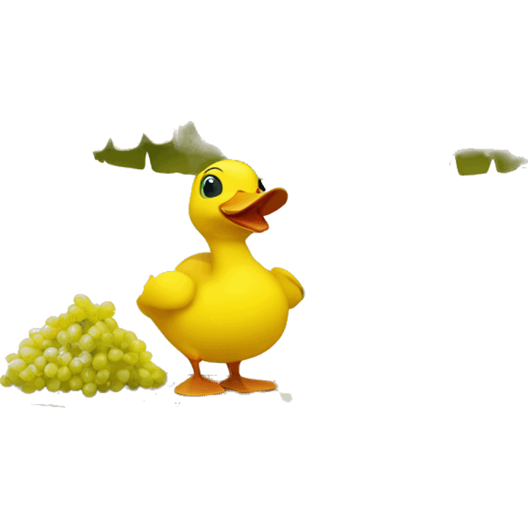 Yellow Duck from the duck song selling grapes, sitting behind lemonade stand emoji