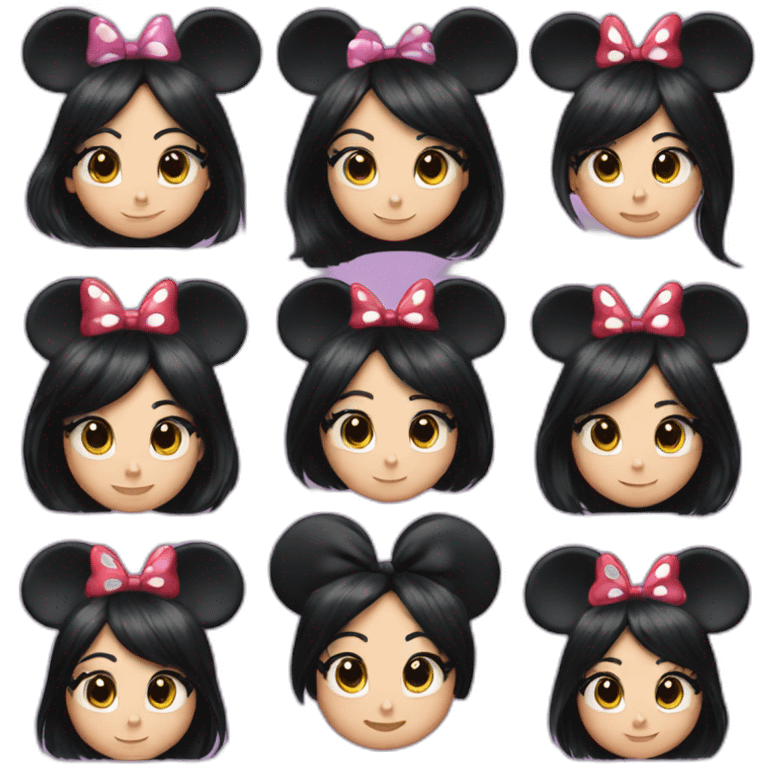 Minnie Mouse long black hair and Minnie Mouse ears emoji