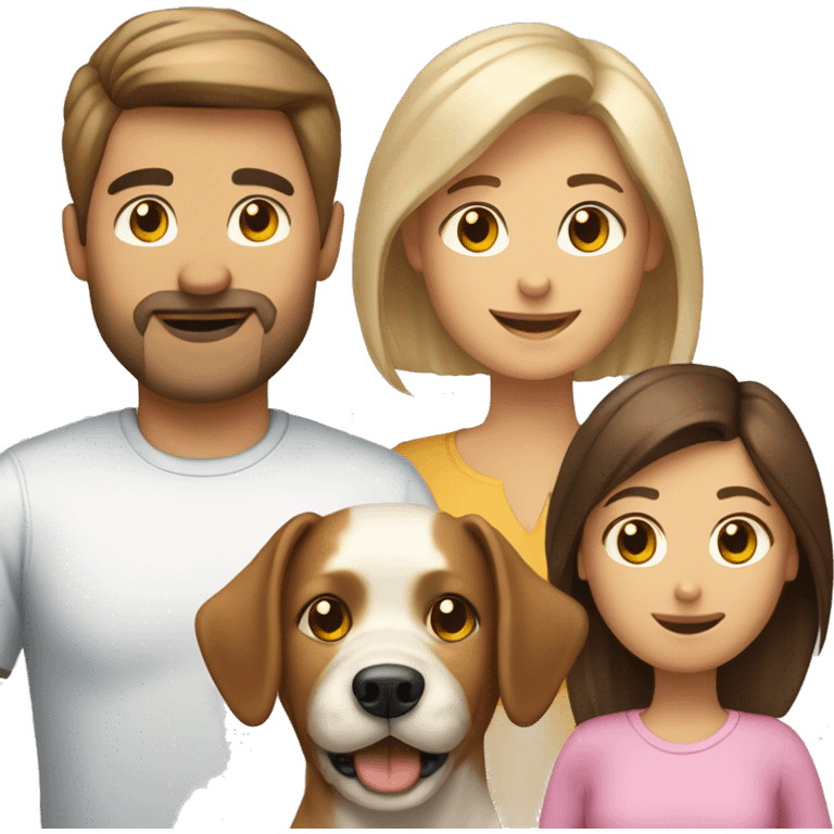 family of 4 people: mother blonde father brunette son brunette and daughter brown-haired and dog yokshir terrier emoji