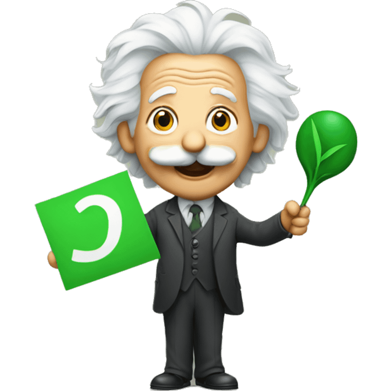 happy albert einstein holding green check mark in one hand emoji