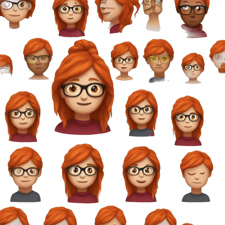 Long Red haired white woman in beanie. Red haired boy with glasses emoji