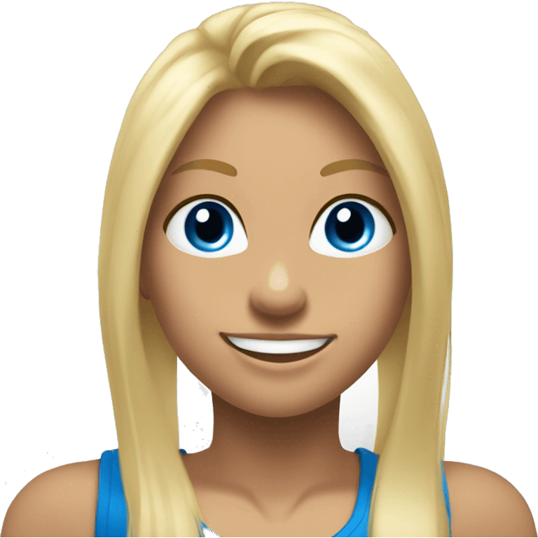 blonde muscular gym girl with blue eyes, fringe, and sweet smile,show silhouete long hair emoji