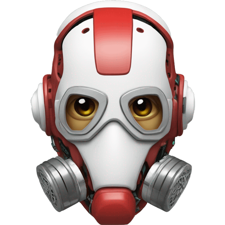 Red skin cyborg head with white respirator mask and circuitry emoji