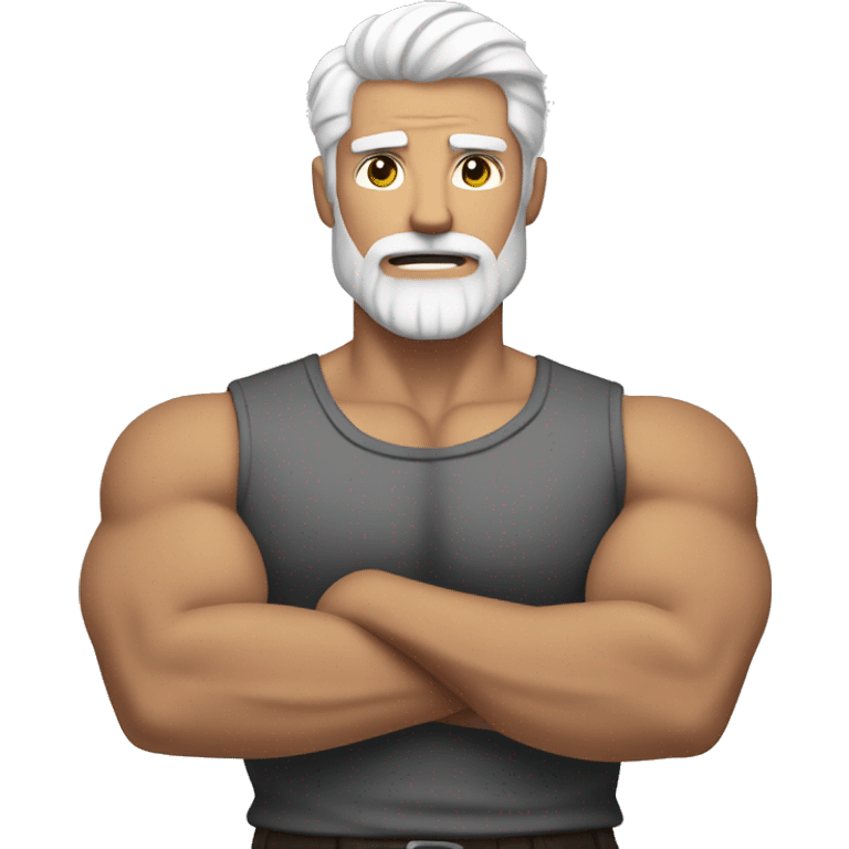 Muscled guy with white hair and white beard curling arms emoji