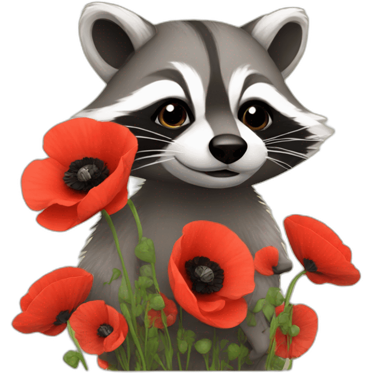 raccoon with poppies emoji