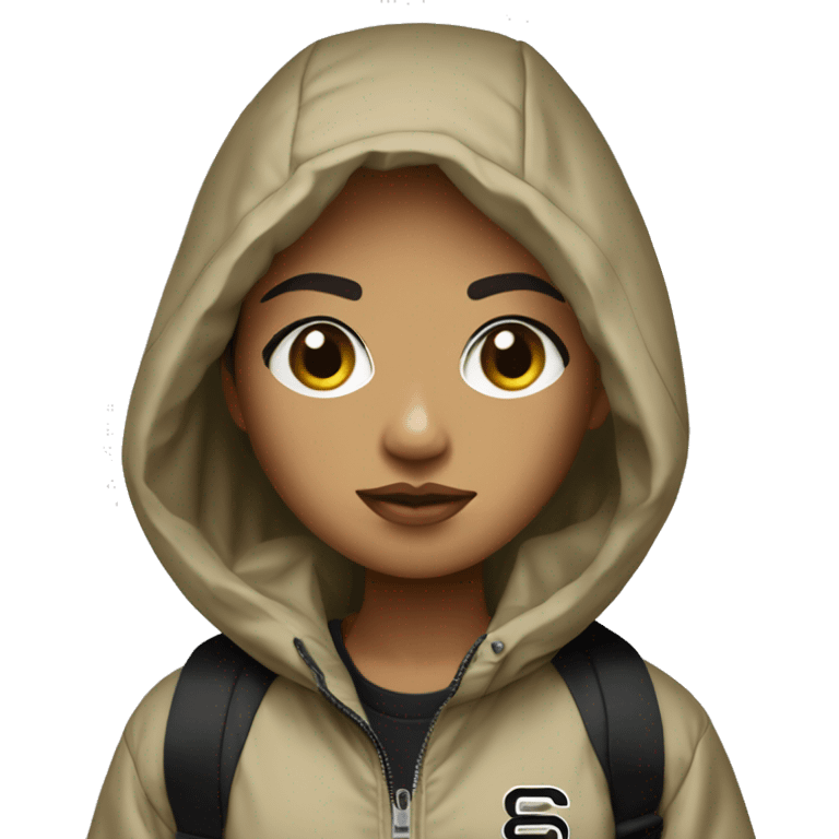 girl with light brown skin, short and black hair, black eyes in windbreaker “stussy” emoji