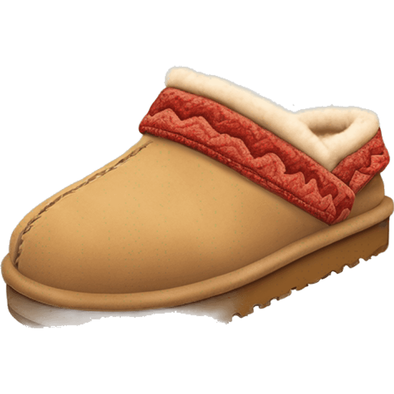 Ugg Camel slip-on slippers. A thin red zig-zag stitch only encircling ankles, VERY chunky platform sole. emoji