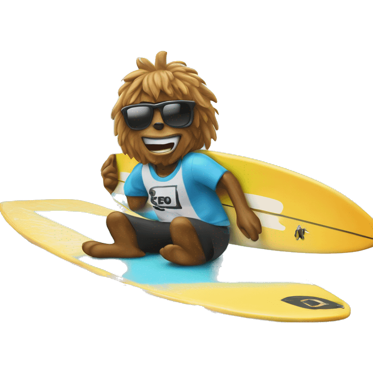 the mascot of fifo88 on a surfboard emoji