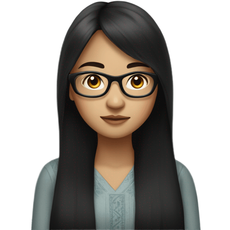 Buryat girl with straight, long black hair and round black glasses. emoji