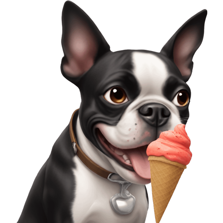 Boston terrier eating ice cream emoji