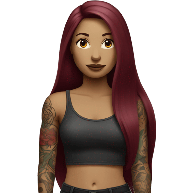 Tattooed woman with long straight burgundy hair emoji