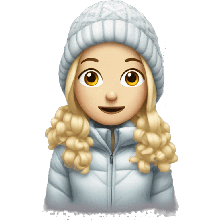 Blonde girl with weird winter clothing emoji