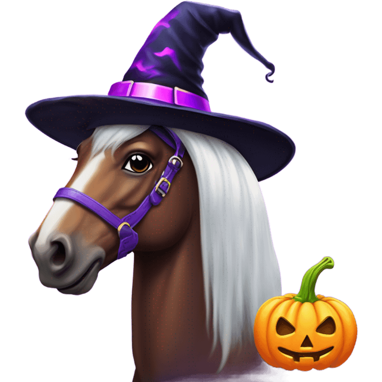 Lisa frank Halloween horse with witch hat emoji