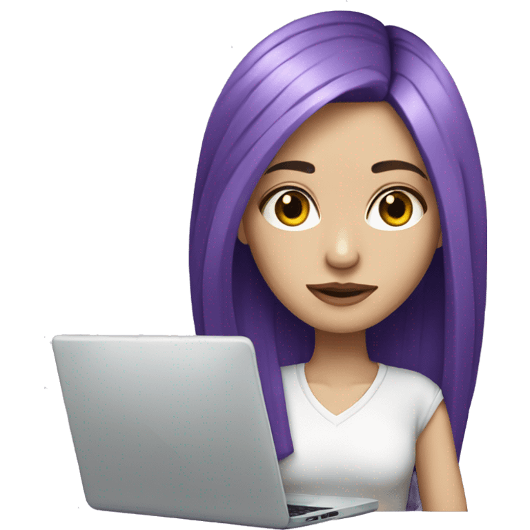 Graphic Designer argentinian girl with a laptop, long straight purple hair, purple eyes and pale skin emoji