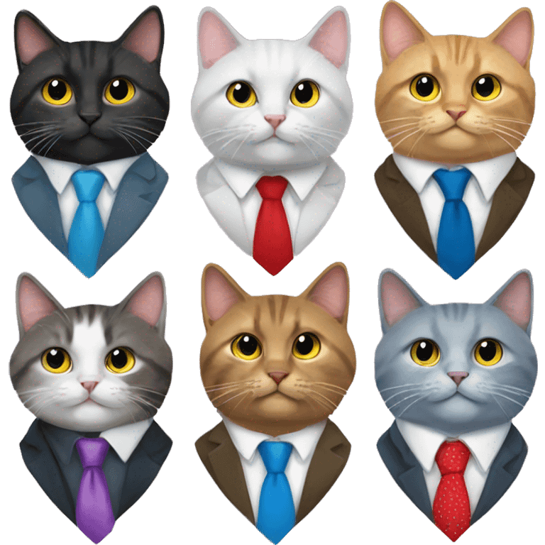 5 cats wearing neckties emoji