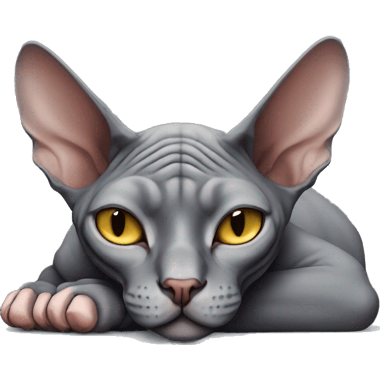 Dark grey sphynx cat sleeping  emoji