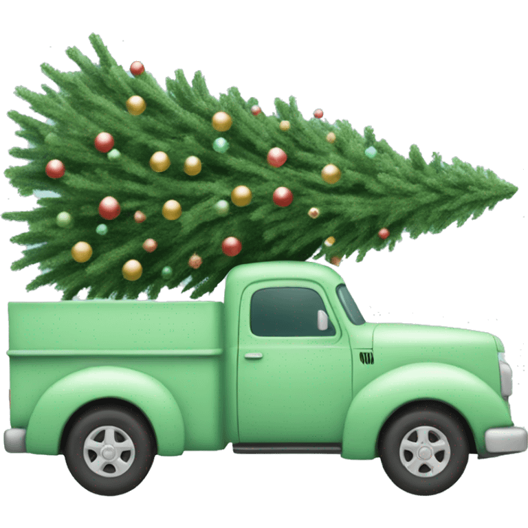 Pastel green truck with Christmas tree emoji