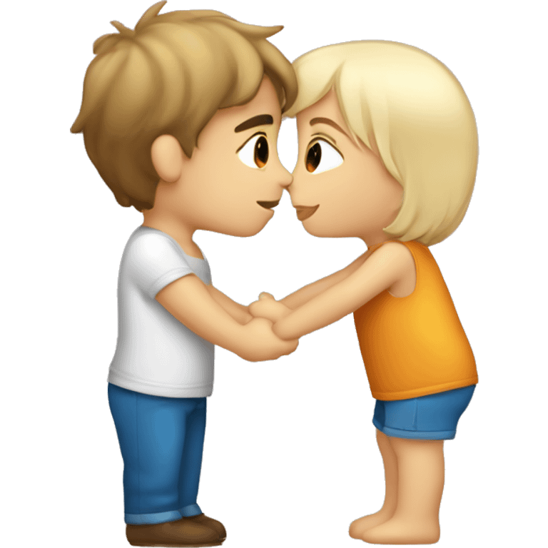 Blonde blue eyed girl giving tanned brown haired boy a kiss on the cheek emoji