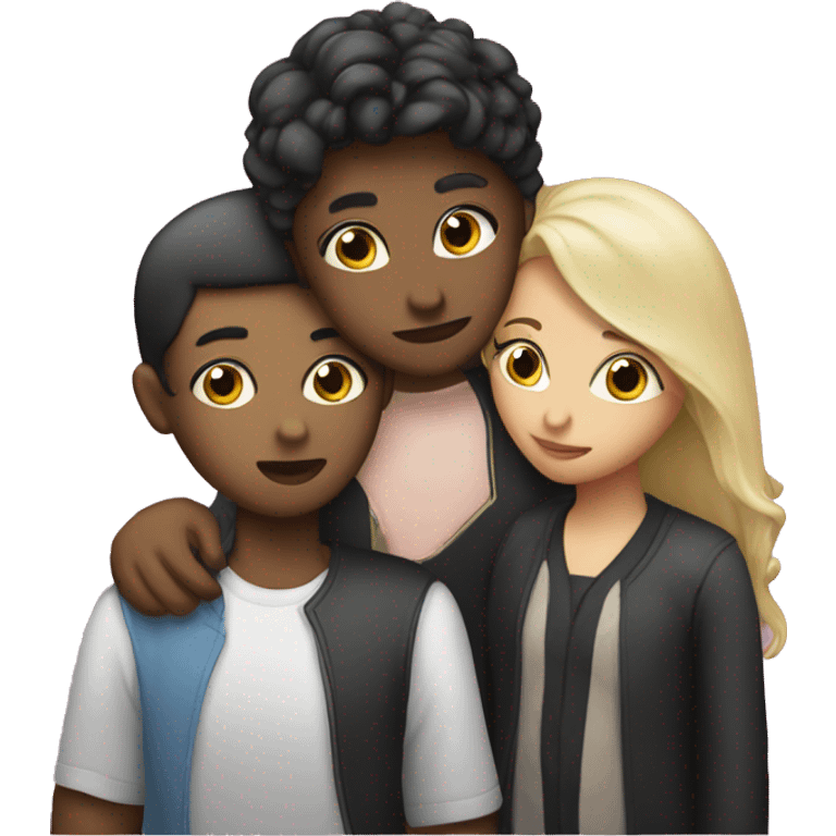 two girls and a genderfluid person kissing emoji