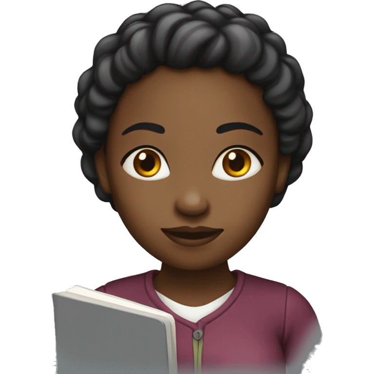 black woman using notebok emoji