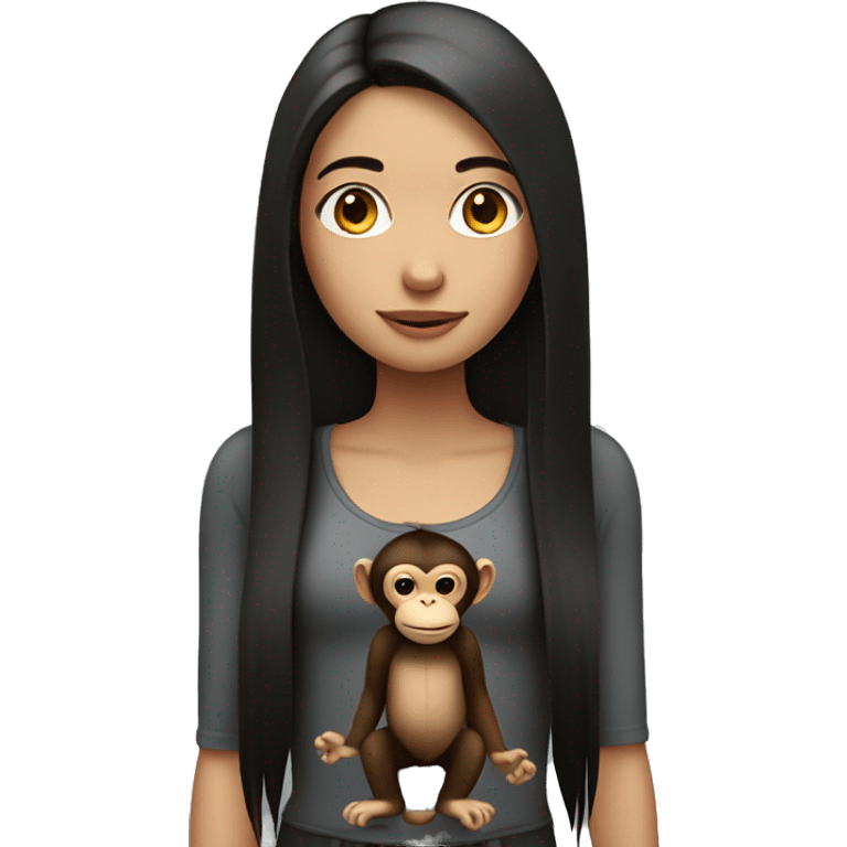 girl with dark long straight hair with monkey emoji