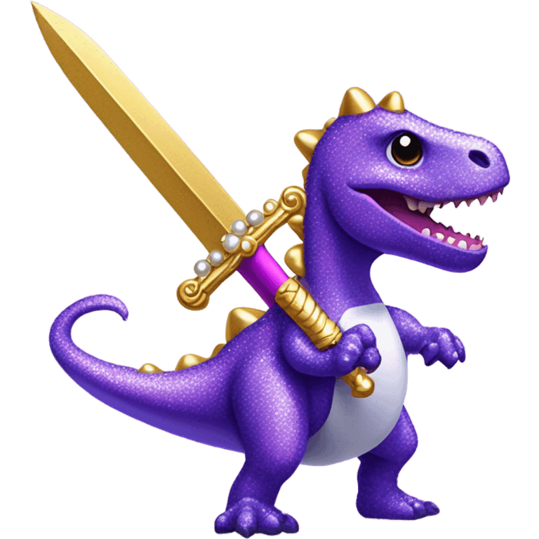 Lisa frank glitter purple dinosaur with sword and pearls emoji