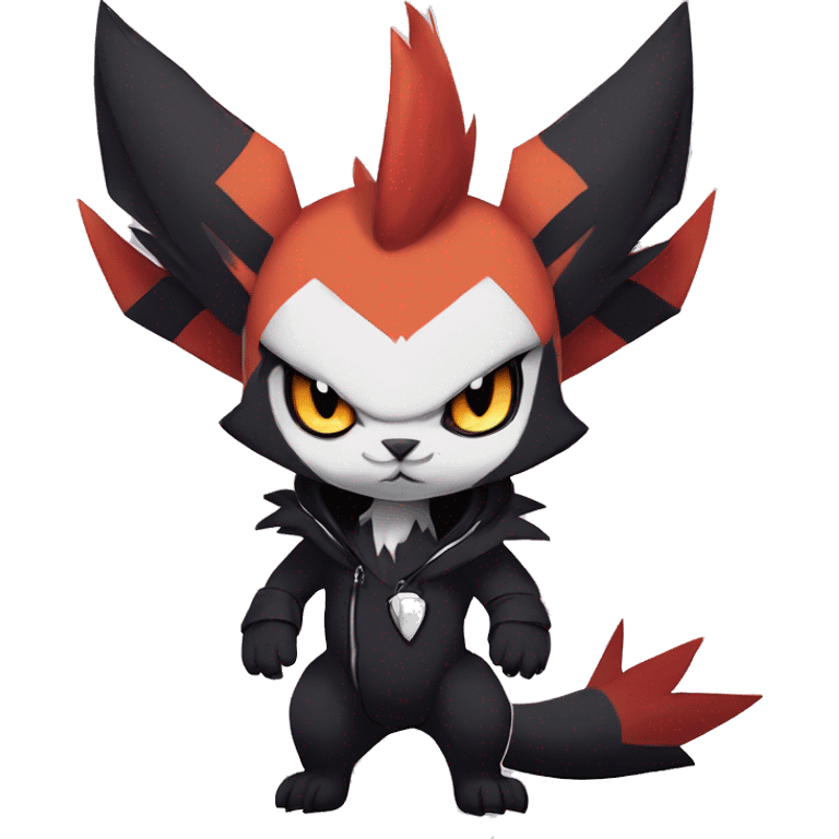 Cool Anthro Black Absol-Noivern-Quilava-Litten-Pokémon with edgy stripes hoodie spiked collar punk Full Body emoji